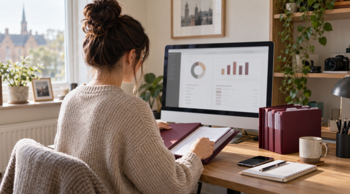 UK content creator organising monthly bookkeeping and tax records