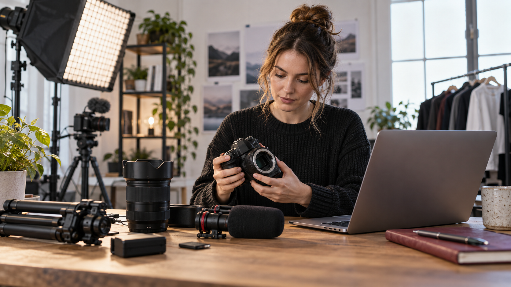 UK content creator checking cameras and production equipment for tax records