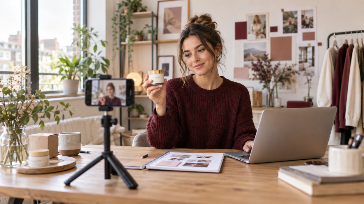 UK influencer filming product content for a potential brand partnership