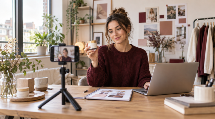UK influencer filming product content for a potential brand partnership