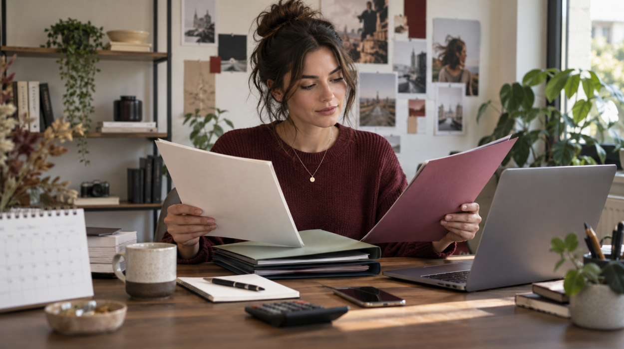 Content creator reviewing several brand partnership agreements