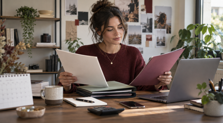 Content creator reviewing several brand partnership agreements