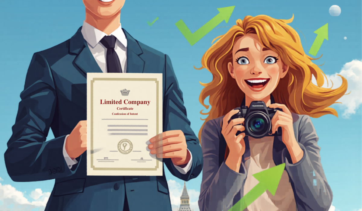 Accountant and content creator with London skyline - incorporation guide for UK creators
