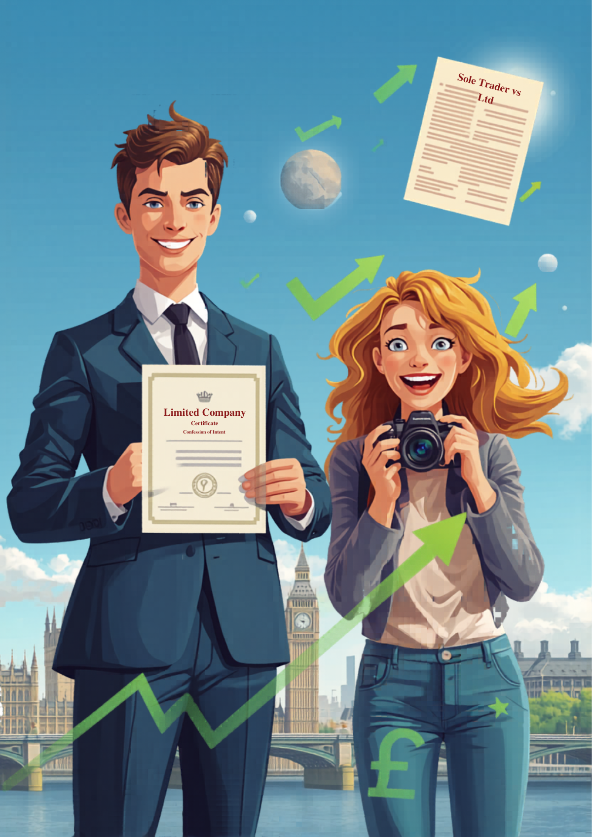 Accountant and content creator with London skyline - incorporation guide for UK creators
