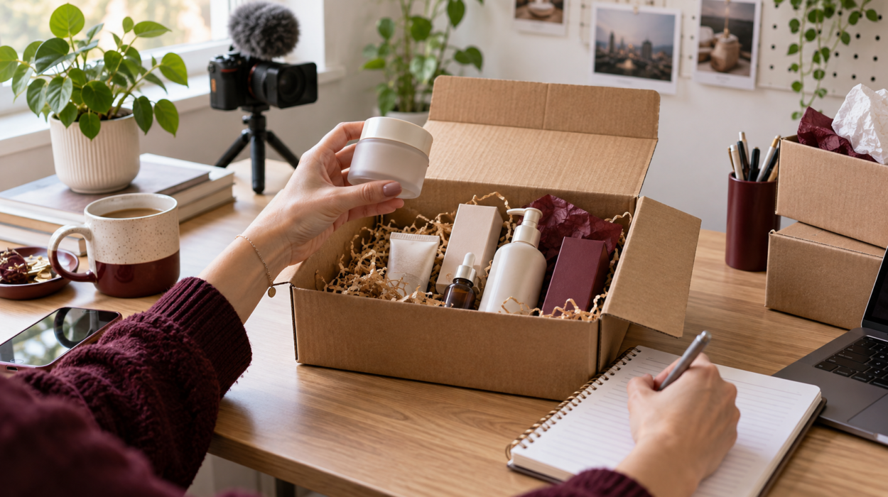 UK content creator recording gifted products received from brands