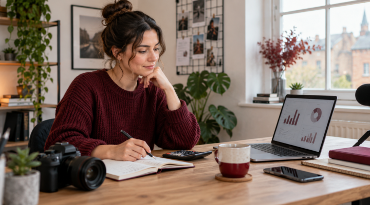 UK content creator reviewing business cash flow and safe-to-spend income