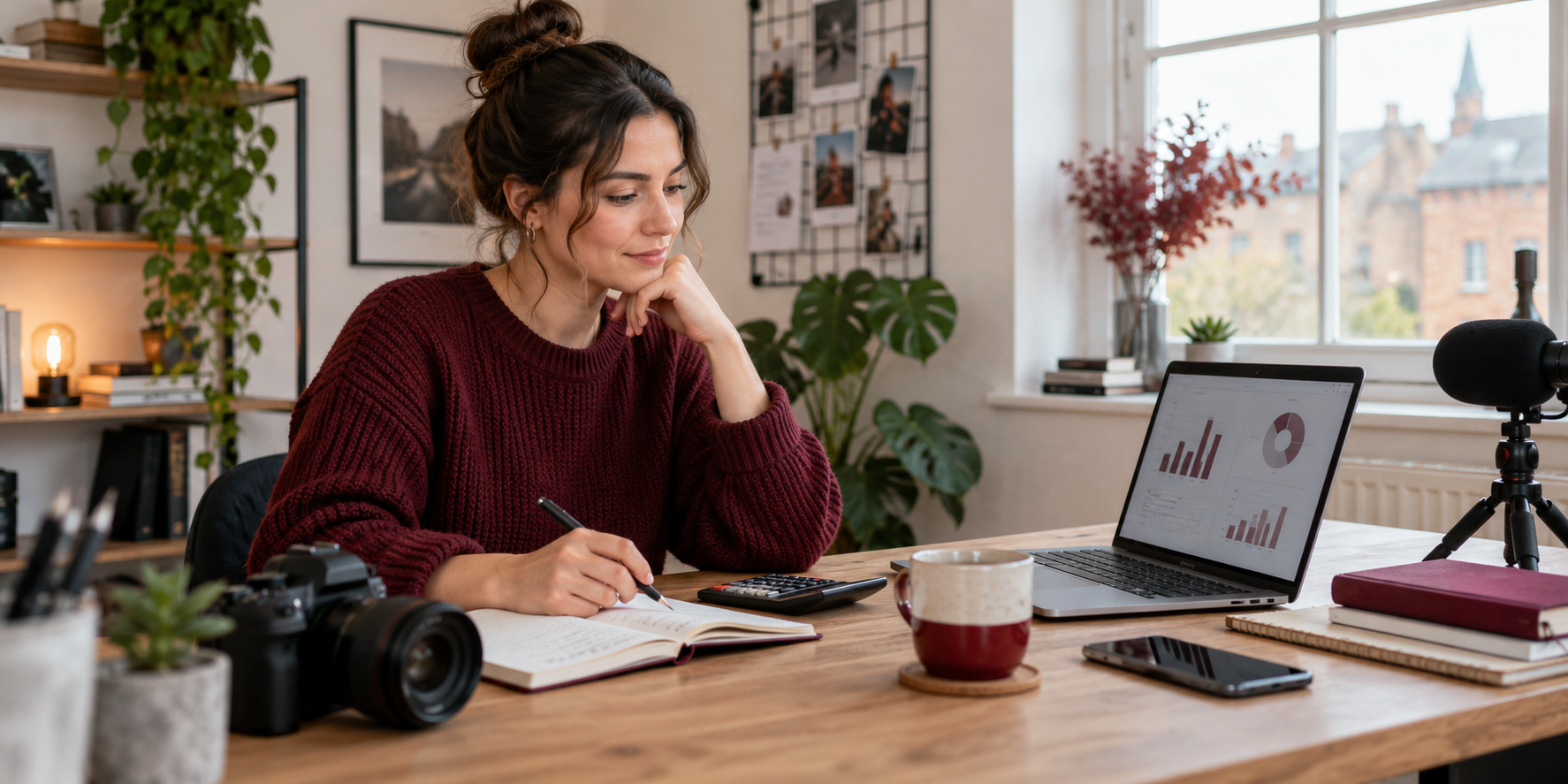 UK content creator reviewing business cash flow and safe-to-spend income